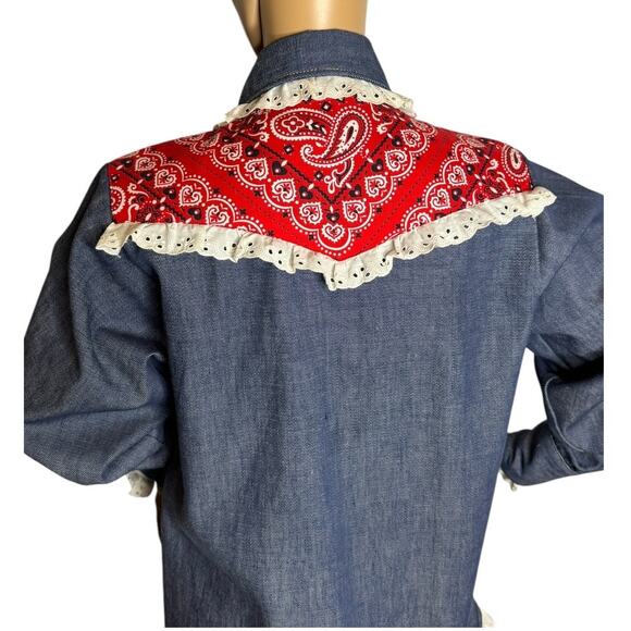 Vintage Bar C authentic western denim shirt dagger collar eyelet trim size med - Picture 6 of 17